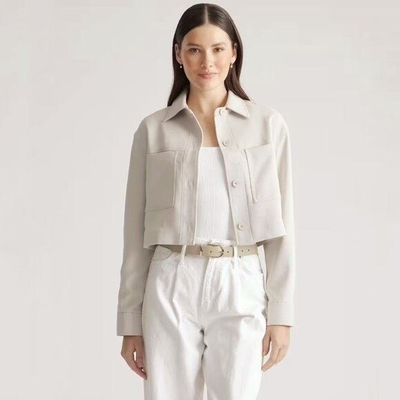 NWT Quince Stretch Crepe Cropped Jacket Sand L - Picture 1 of 12